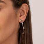 Heart Top Elongated Hoop Earrings with Crystal Pavé - Joyería