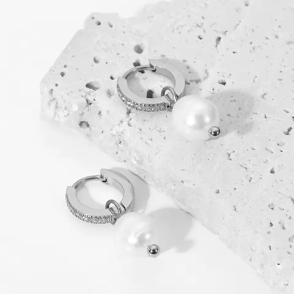 Lustrous Pearl Drop Hoop Earrings - Earrings