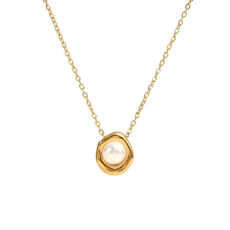 Minimal Pearl Pendant Necklace in Gold Bezel - Necklaces