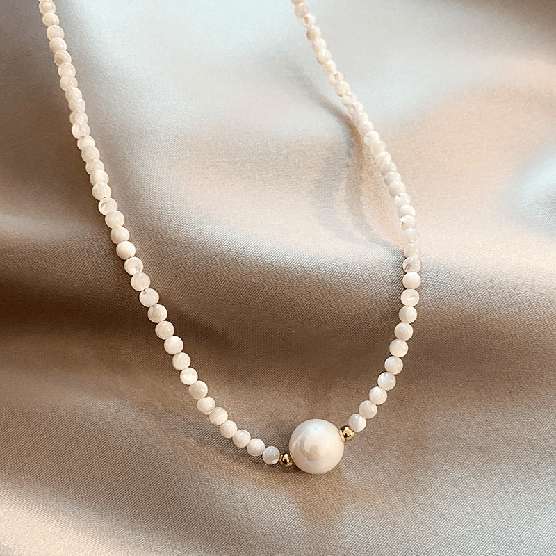 Minimalist Pearl Bead Necklace with Gold Accents - Necklaces