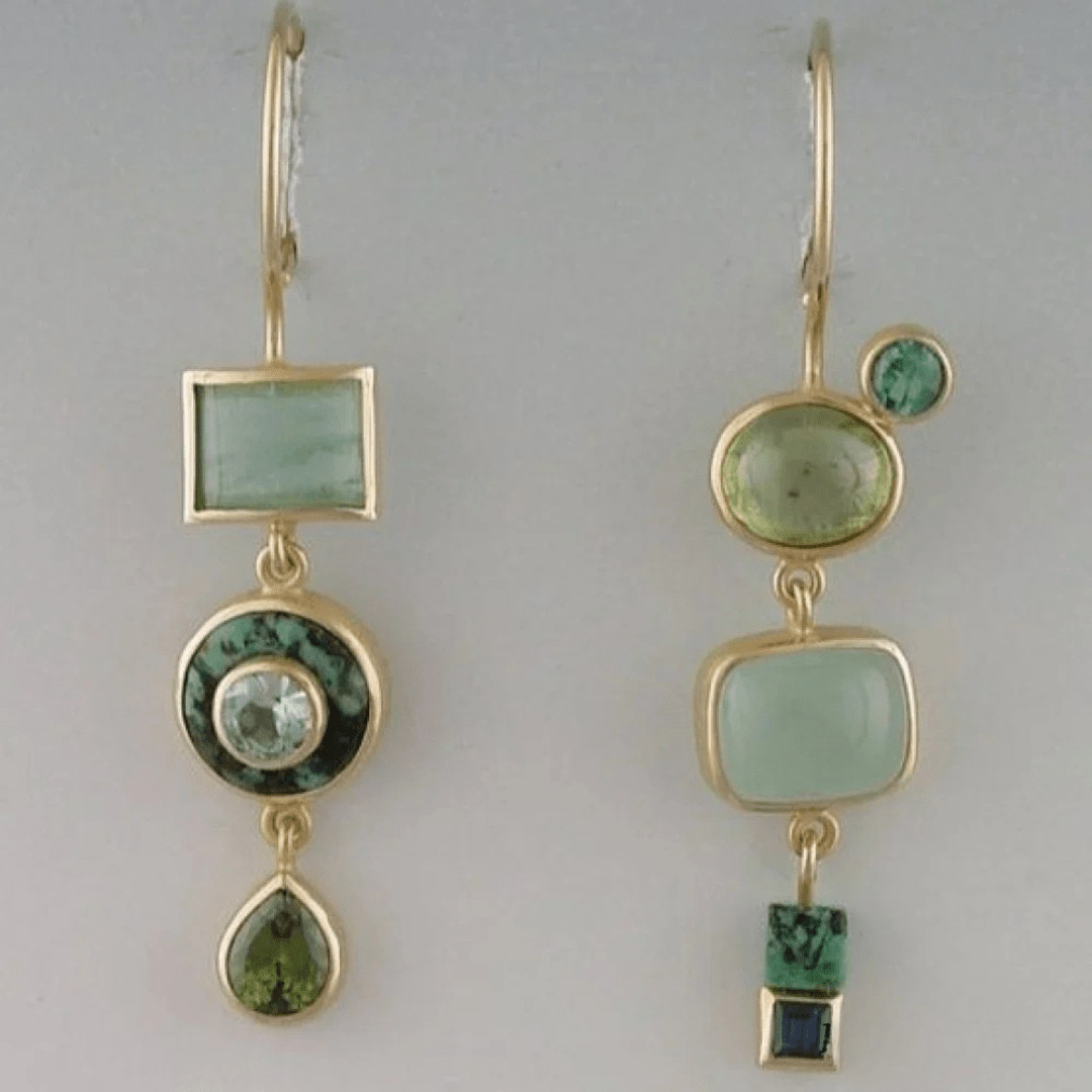 Mismatched Green Gemstone Drop Earrings - Earrings