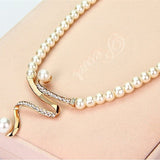 Modern Pearl Necklace and Earring Set with Crystal Curve - Jewelry Set