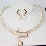 Modern Pearl Necklace and Earring Set with Crystal Curve - Jewelry Set