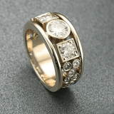Modern Wide Band Ring with Mixed Cut White Stones - Ring
