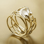 Organic Gold Branch Ring with Freshwater Pearl - Ring