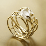 Organic Gold Branch Ring with Freshwater Pearl - Ring