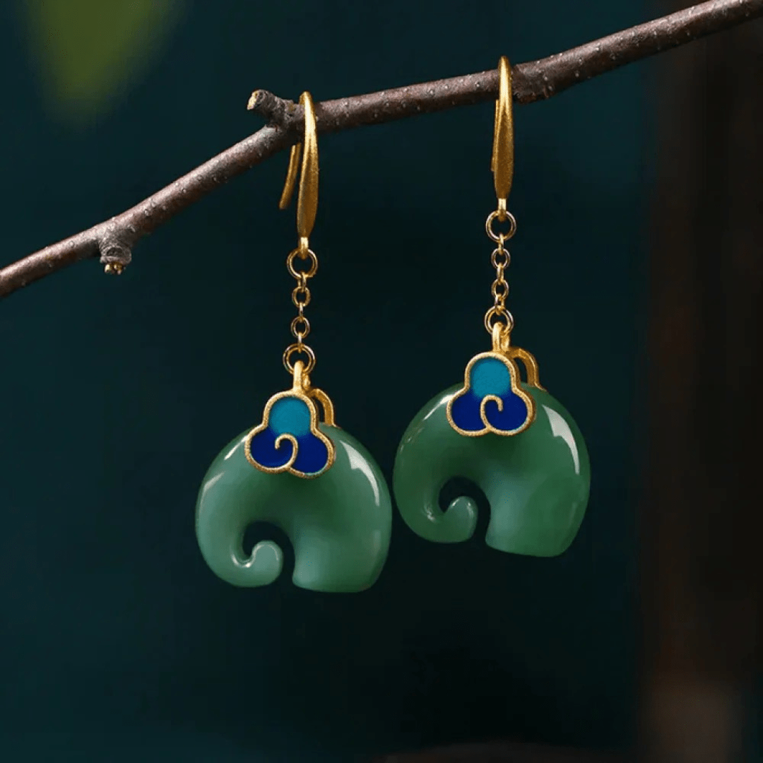 Oriental Cloud & Jade - Style Drop Earrings – Artistic Symbolism - Earrings