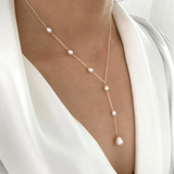 Pearl Lariat Y - Necklace in Gold Chain - Necklaces