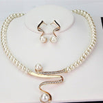 Pearl Necklace and Earring Set with Crystal Wave Design - Jewelry Set