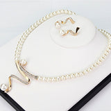Pearl Necklace and Earring Set with Crystal Wave Design - Jewelry Set