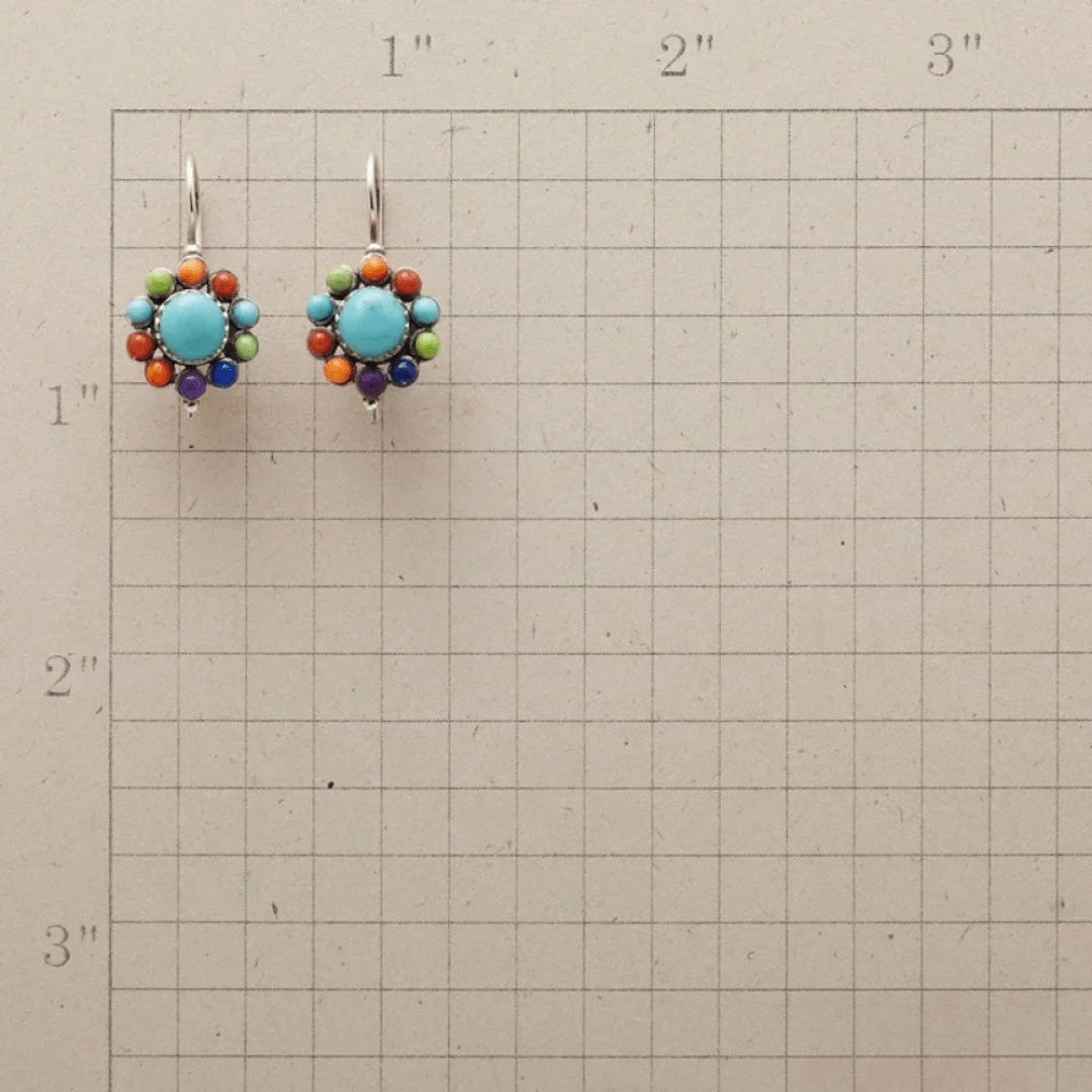 Rainbow Chakra Gemstone Earrings with Turquoise Center - Earrings