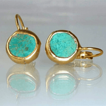 Raw Turquoise Drop Earrings in Gold - Tone Bezel Setting - Jewelry1