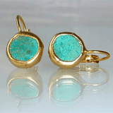 Raw Turquoise Drop Earrings in Gold - Tone Bezel Setting - Jewelry1