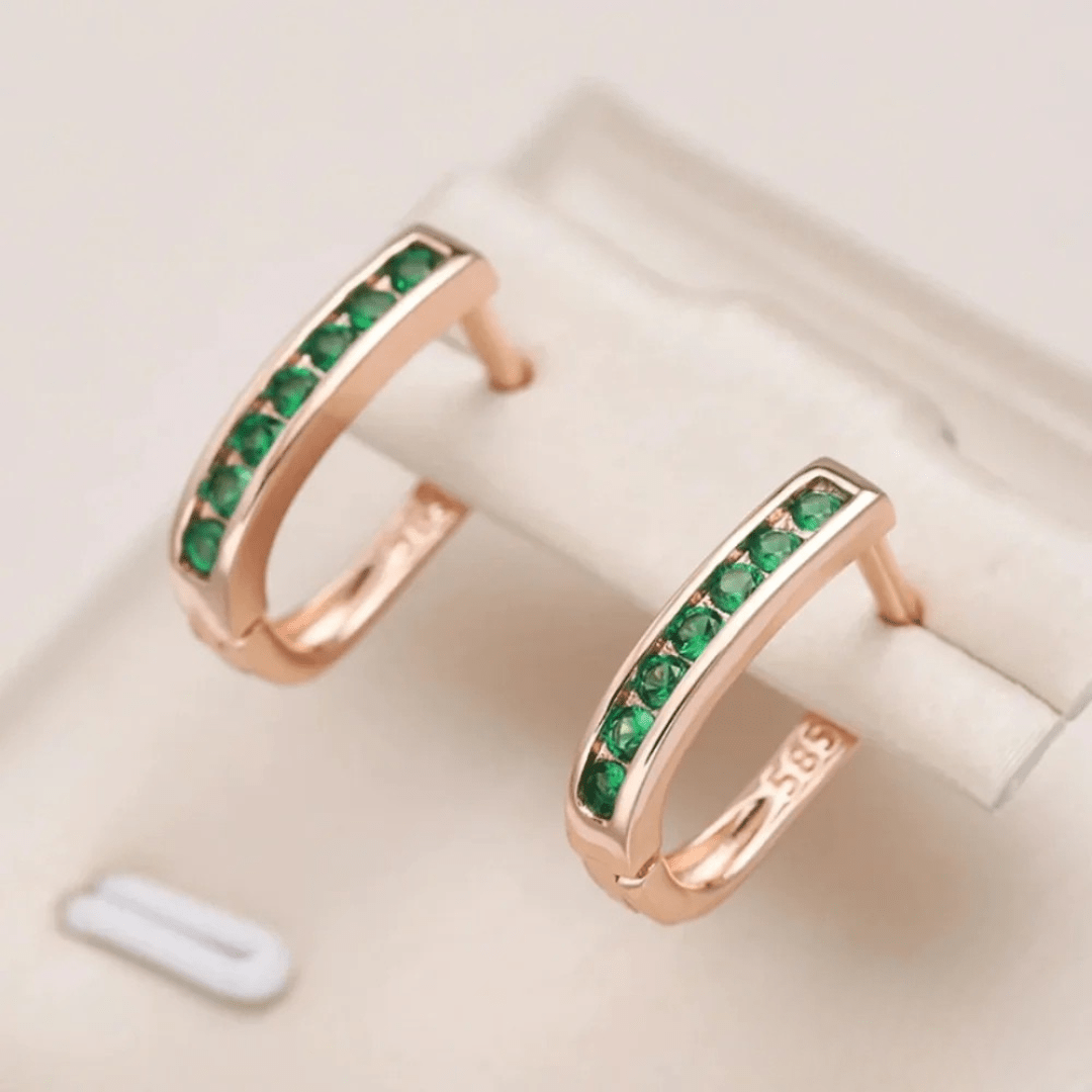 Rose Gold Green Crystal Hoop Earrings - Earrings