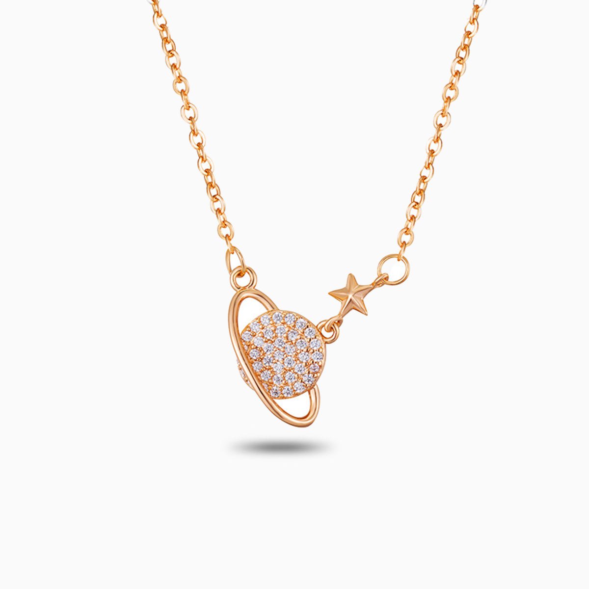 Rose Gold Saturn Planet Pendant Necklace - Joyería