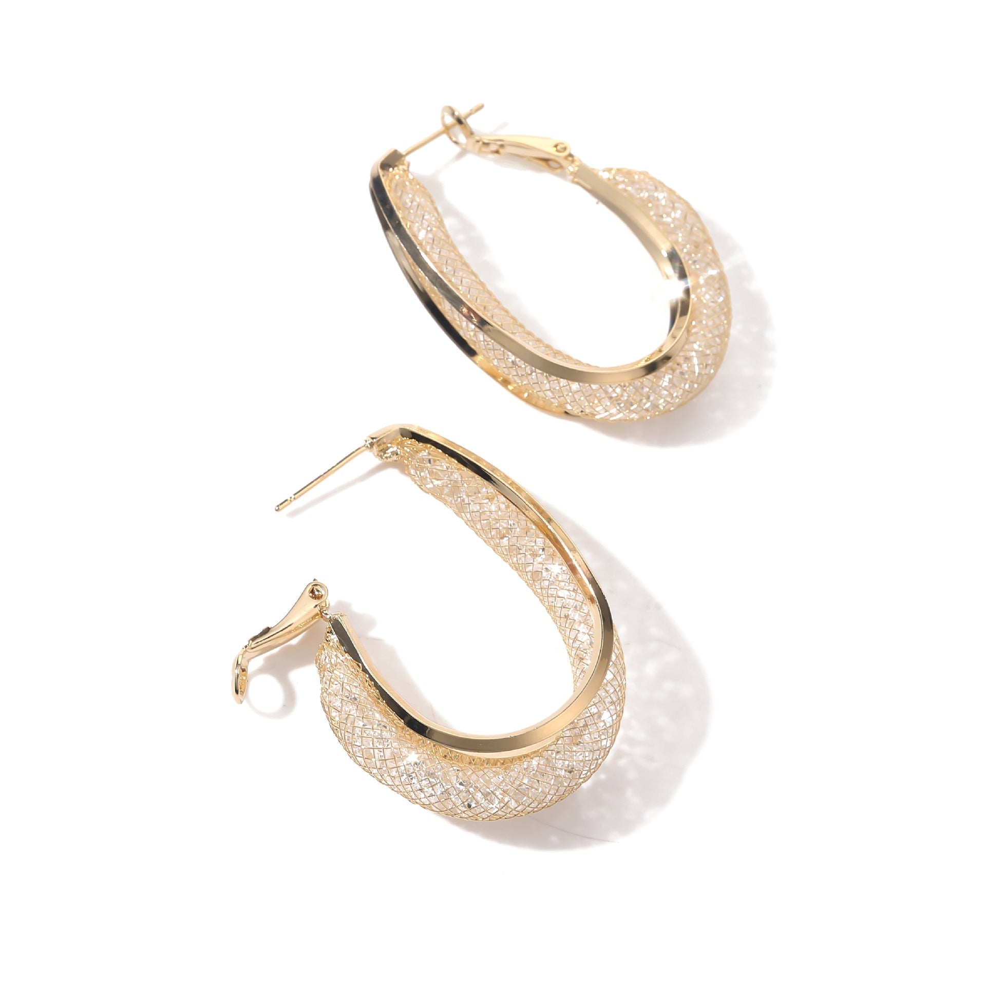 Sculpted Gold Mesh Teardrop Hoop Earrings - Earrings