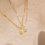 Seren Rectangle Initial Necklace - Pendant Necklaces