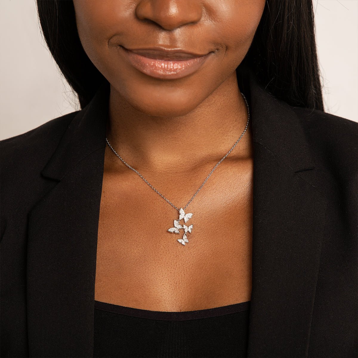 Silver Cascading Butterfly Necklace - Necklaces