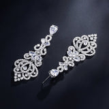 Silver Crystal Chandelier Earrings with Filigree Detail - Earrings