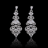 Silver Crystal Chandelier Earrings with Filigree Detail - Earrings