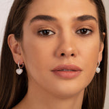 Silver Pavé Heart Charm Hoop Earrings - Earrings