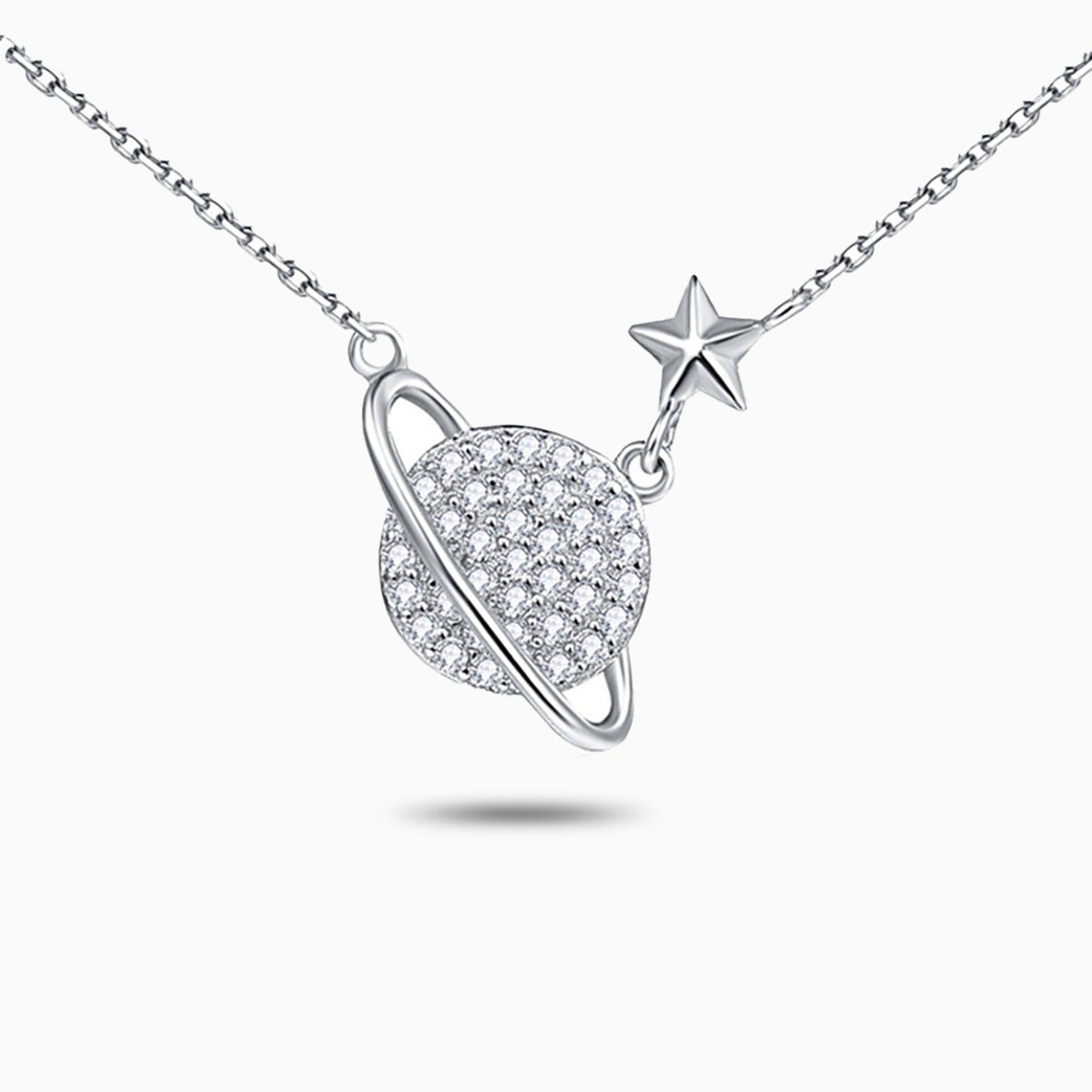 Silver Saturn & Star Necklace - Necklaces
