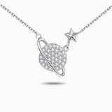 Silver Saturn & Star Necklace - Necklaces