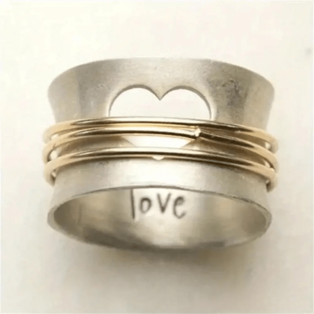 Silver Spinner Ring with Heart Cutout and Love Engraving - Ring