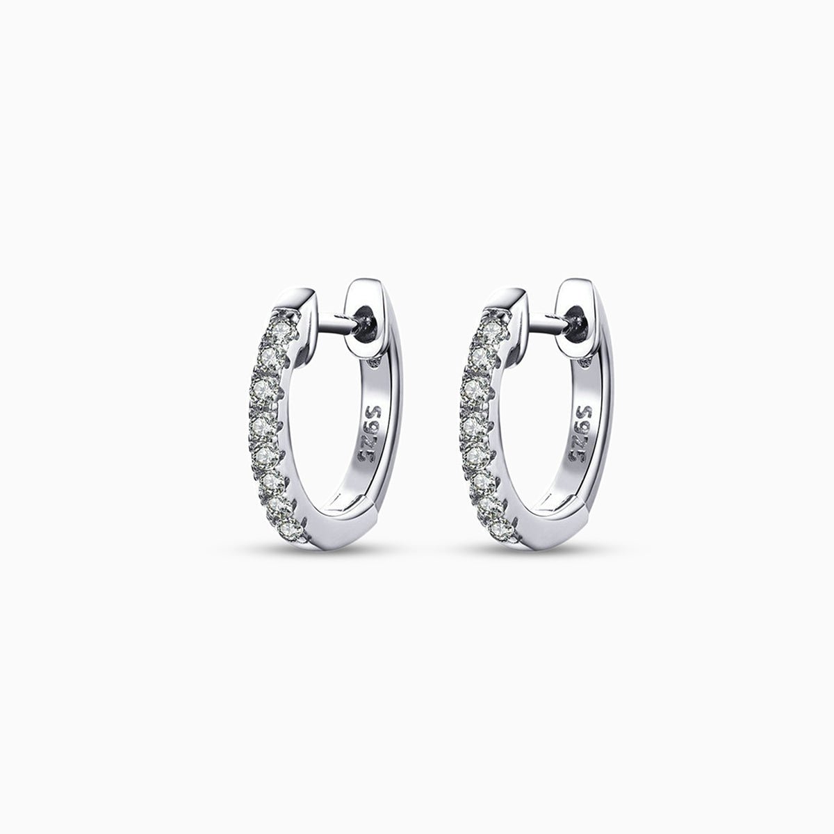 Sterling Silver Pavé Huggie Hoop Earrings - Earrings