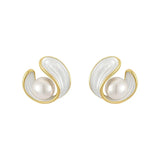 Swirl Pearl Stud Earrings with Gold Accents - Jewelry1