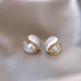Swirl Pearl Stud Earrings with Gold Accents - Jewelry1