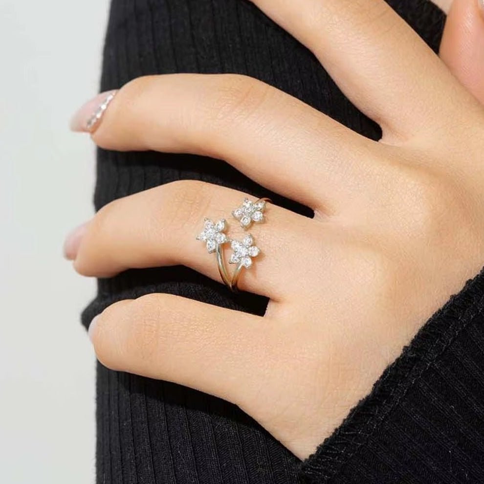 Triple Bloom Adjustable Zircon Ring - Ring