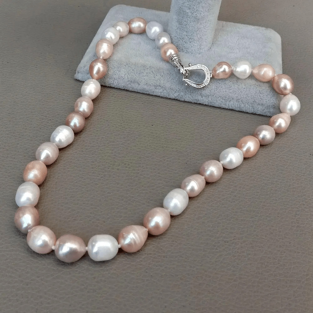 Two - Tone Freshwater Pearl Necklace with Silver Clasp - Necklaces