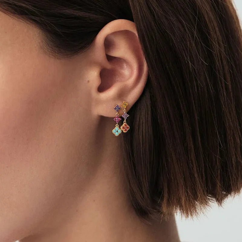 Vibrant Floral Charm Drop Earrings - Earrings