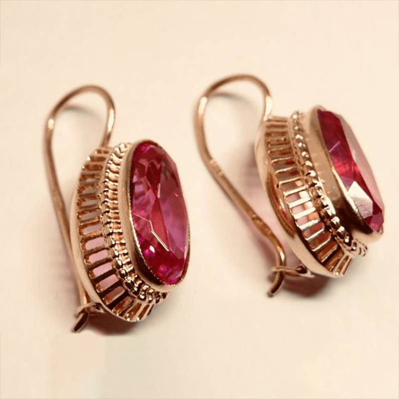Vintage - Inspired Oval Gemstone Drop Earrings - Earrings